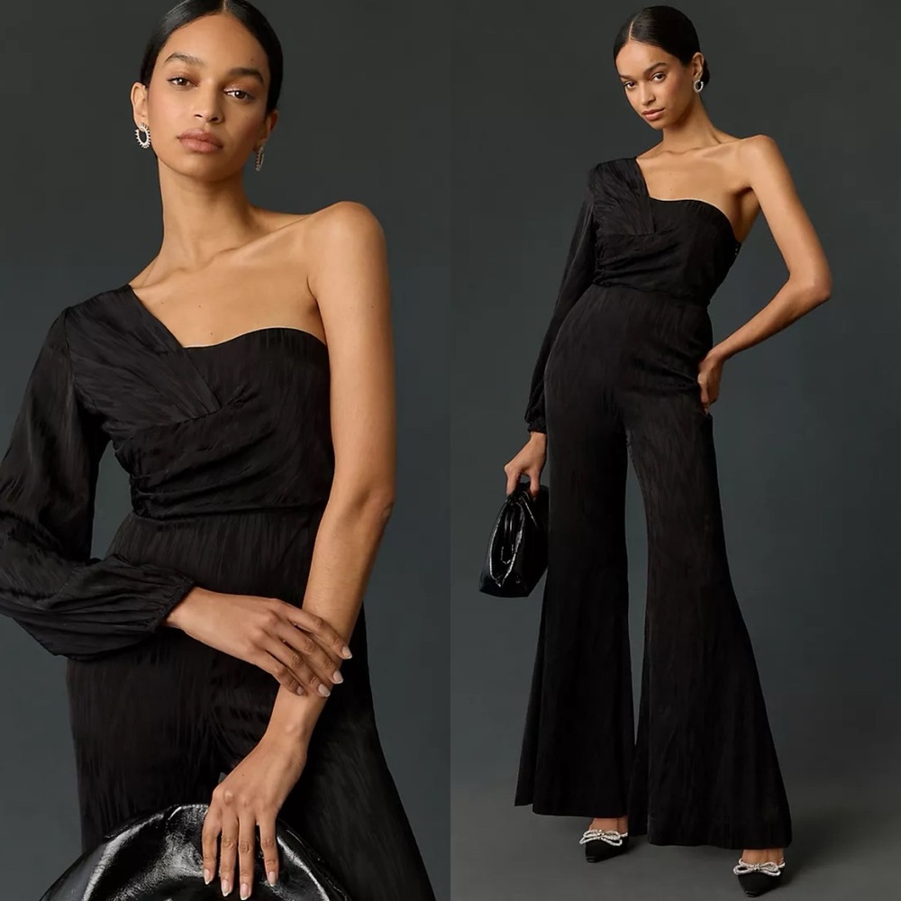 Anthropologie Audette Jayde Black One Shoulder Jumpsuit